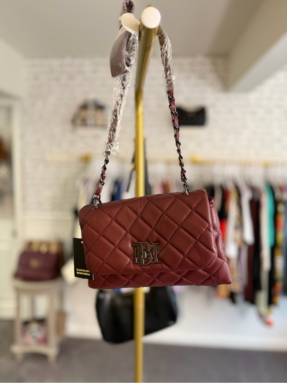 NWT Badgley Mischka Quilted Messenger Bag in the Wine